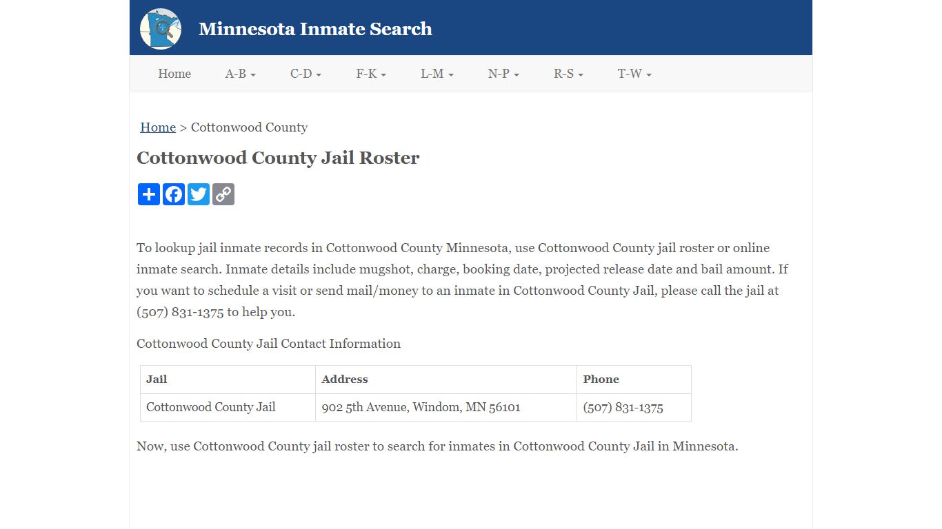 Cottonwood County Jail Roster - Minnesota Inmate Search